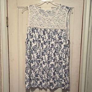 Rose & Olive White and Blue Floral Lace Blouse